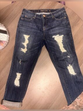 Jennifer Lopez Dark Blue Distressed Boyfriend Jeans